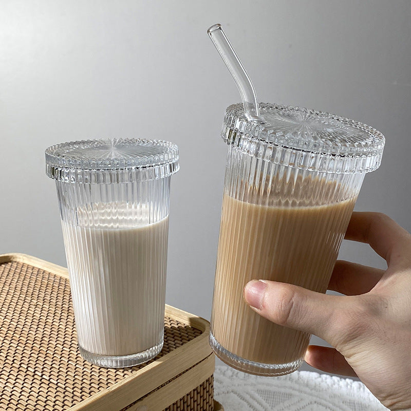 Heat resistant glass nostalgic cup wit straw 
•portable
• durable
• Microwave and dishwasher safe