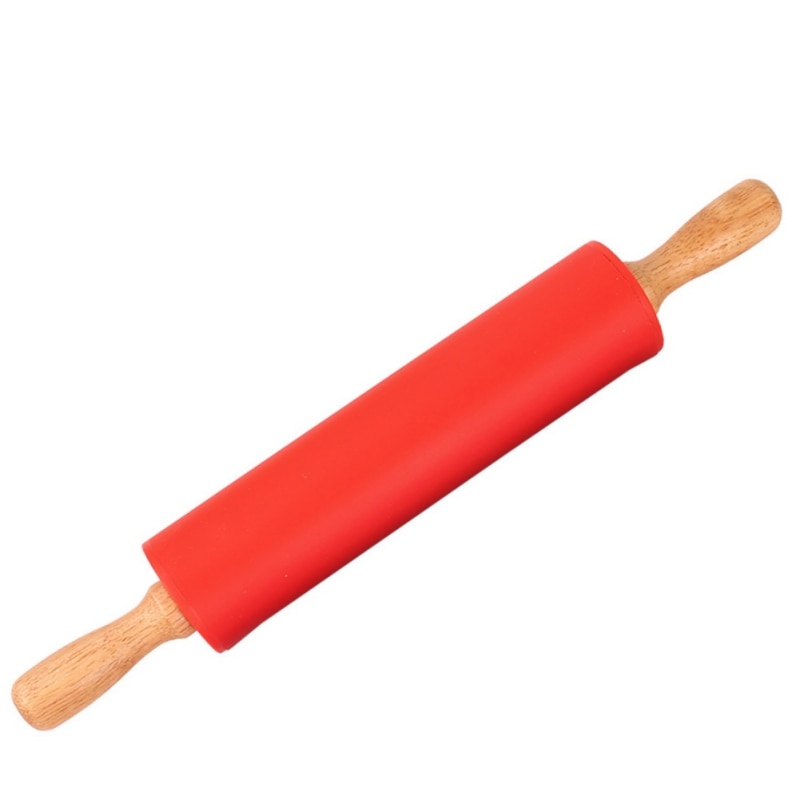 Non-Stick Silicone Rolling Pin Wooden Handle Pastry Dough Flour Roller - TheCozyCanteen