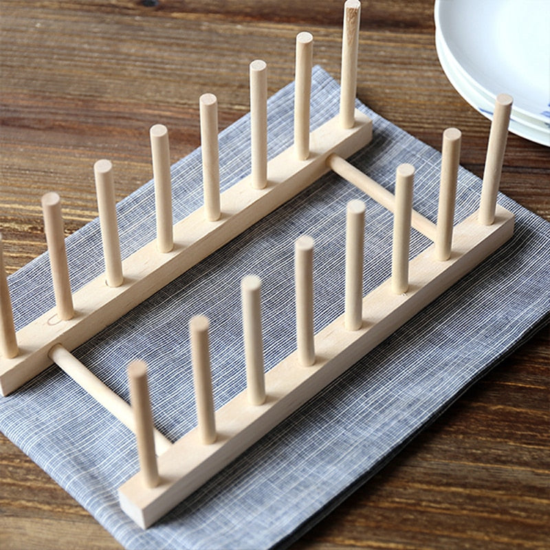 Bamboo Wooden Drainage Dish Rack Kitchen Storage Plates Holder Cabinet Organizer Pot Lid Cutting Board  Drying Shelf