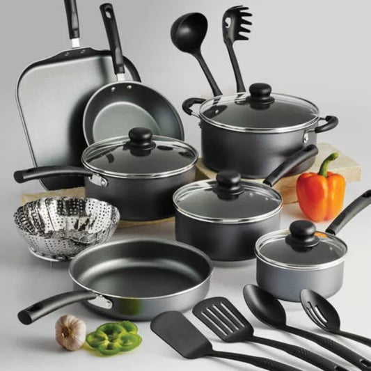 18 Piece Non-stick Cookware Set, Steel Gray Cookware Sets Pots and Pans Kitchen